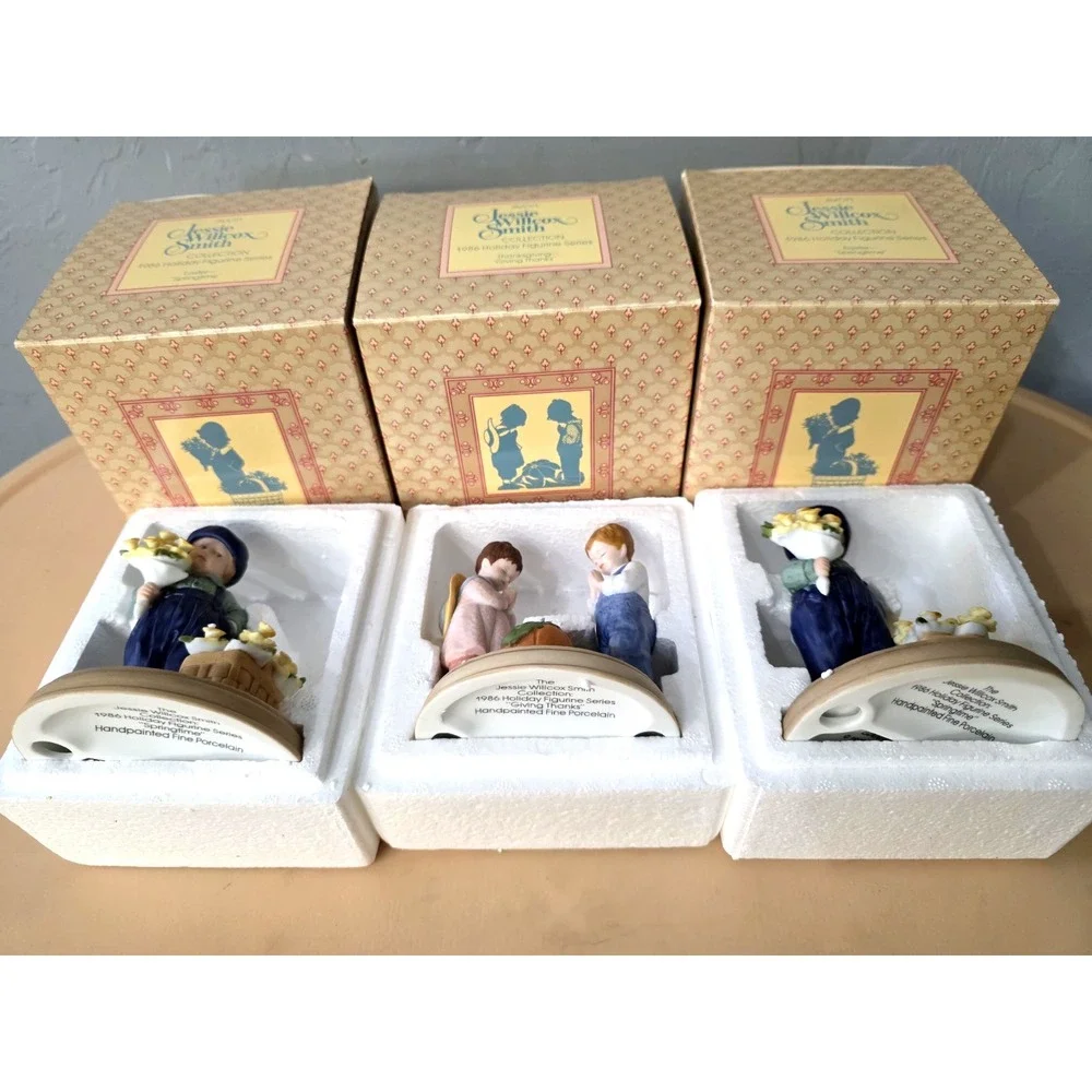 3 Vintage 1986‎ Jessie Willcox Smith Holiday Figurines Giving Thanks, Springtime